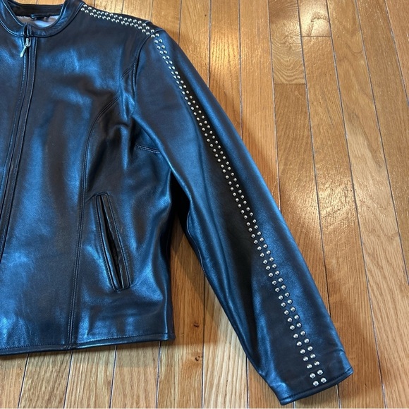 Harley Davidson Leather Jacket Women's Sz Large Black Heavy Biker Riding Studded - Picture 5 of 11